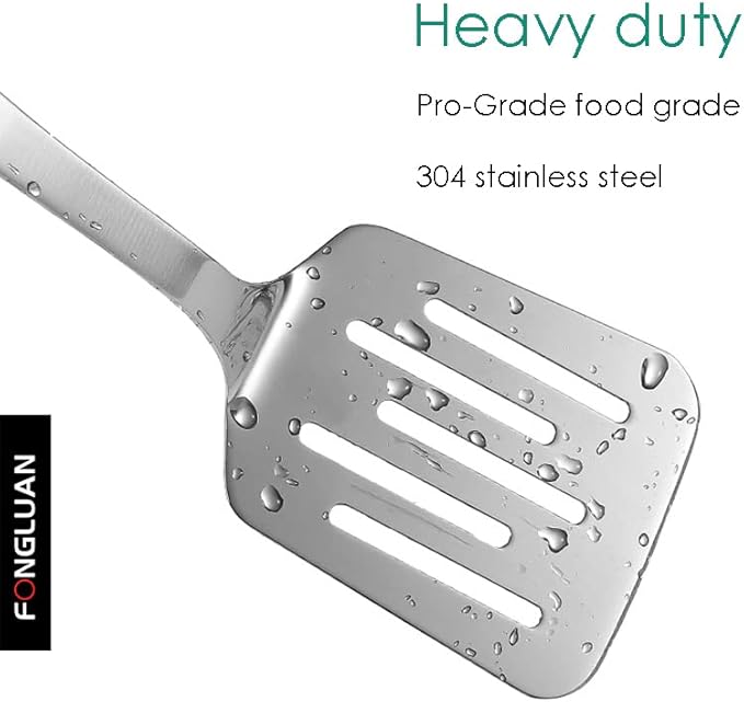 FONGLUAN Stainless Steel Cooking Slotted Turner/Spatula Heat-Resistant POM Handles Heavy Duty Metal Kitchen Spatulas For Cooking & Serving