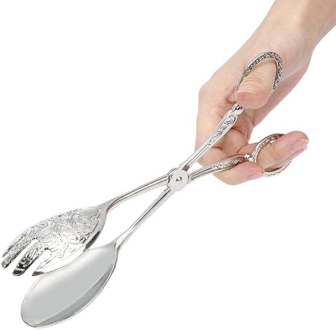 Buffet Tongs Zinc Alloy Salad Tong Kitchen Tong Serving Non-Slip Cooking Tongs(Sliver)