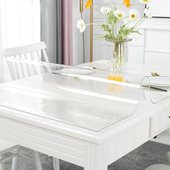 Warmstar Clear Table Cover Protector 54 x 54 Inch,1.5mm Thick Plastic Table Cover Rectangle,PVC Clear Table Protector,Desk Protector Mat for Kitchen, Dresser, Writing Desk，Dining Room Table