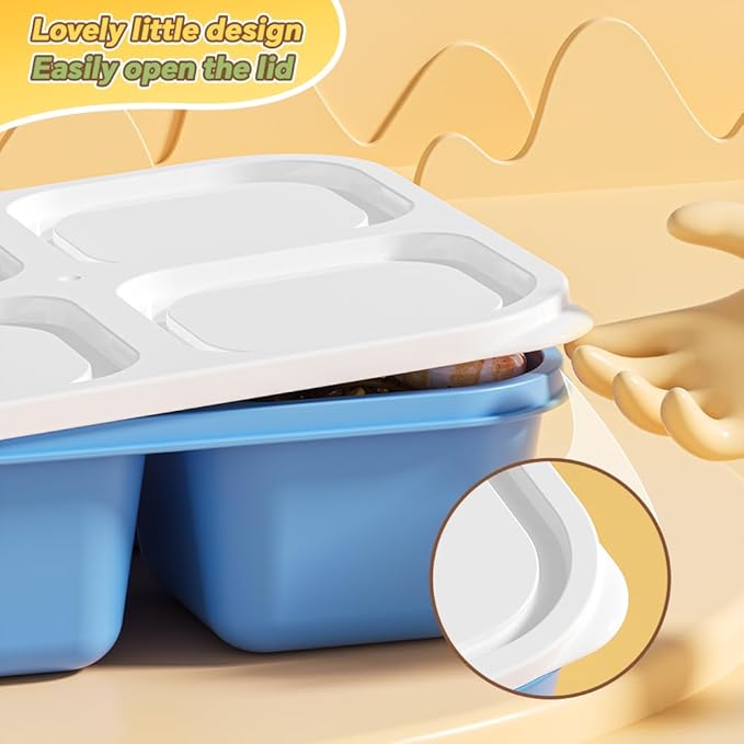 Canfanni 6 Pcs Snack Box Container Set, Reusable 3&4 Compartment Meal Prep Snack Containers for Adults Kids Toddler, BPA-Free Divided Lunchable Container for School, Work and Travel (5 Color)