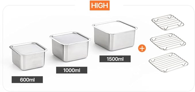 EVERSTEN CuBE High 3PCS Set Stainless Steel Food Storage Containers With Lids and 3 Net Kitchen Appliances Dishwasher Safe Premium South Korea