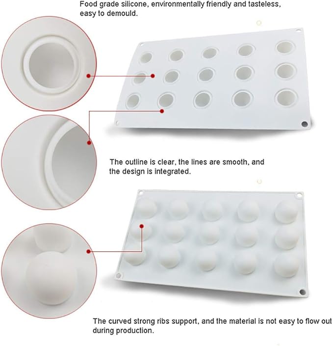 OCPO Kitchen 3D Mini Ball Silicone Mousse Cake Mold, 15 Cavities