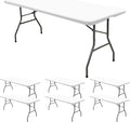 6 Pack Stretch Fabric Table Top Cap Cover, fits 8' Tables, Spandex Table Covers Washable Elastic Universal Rectangle Tablecloth Protector for Indoor Outdoor Party Picnic Wedding, White, 30" W x 96" L