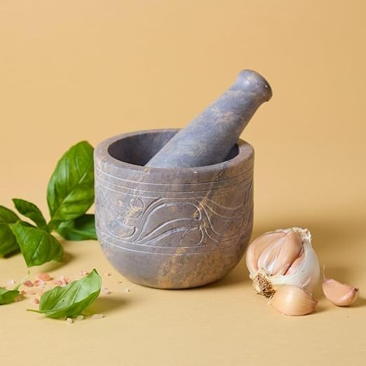 Stone Mortar and Pestle for Curshing Pills and Spices, Beige, Mini Size, 2.75" Wide