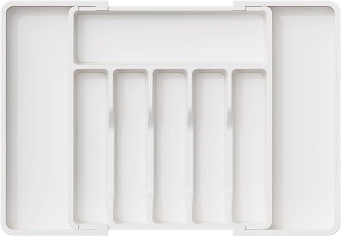 Lifewit Extra Large Silverware Drawer Organizer, Expandable Utensil Tray for Kitchen, BPA Free Flatware and Cutlery Holder, Adjustable Plastic Storage for Spoons Forks Knives, 13-22 x 15, White