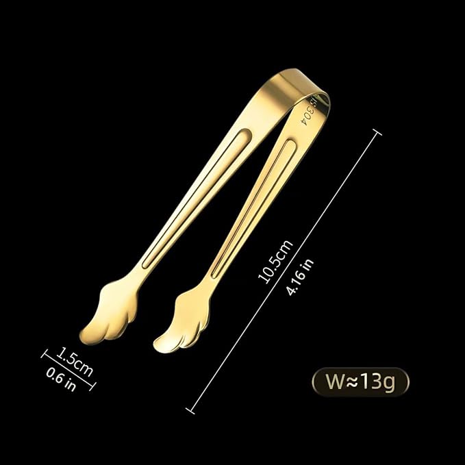2 Pack Mini Tongs for Appetizer, 4.16 Inch Stainless Steel Ice Tongs Mini Sugar Tongs for Coffee Bar Tea Party Desserts Party Sugar and Ice Bucket(Gold)