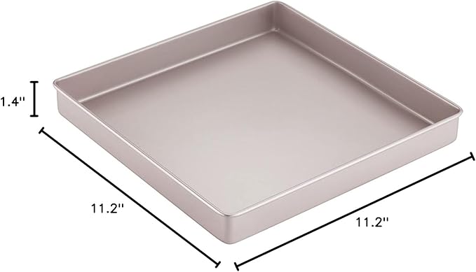 CHEFMADE 11-Inch Baking Sheet Pan, Non-Stick & Dishwasher Safe Square Jelly Roll Bakeware for Oven Roasting Meat Bread Battenberg Pizzas Pastries 11.2" x 11.2" x 1.4" (Champagne Gold)