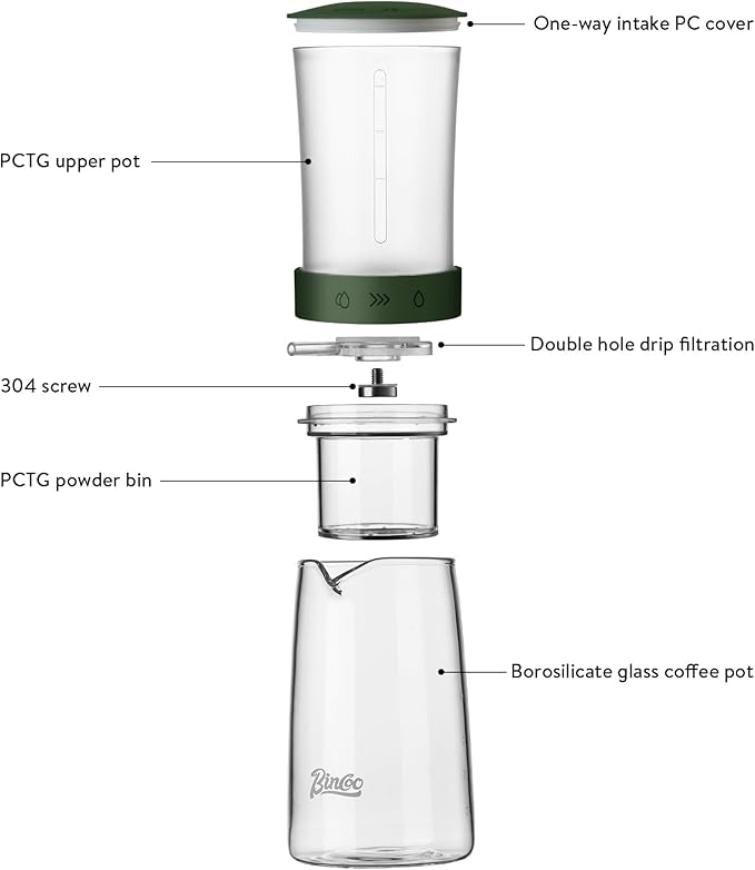 Bincoo Drip Cold Brew Coffee Maker,450ml High Borosilicate Glass Ice Drip Coffee Brewer,Adjustable Dual-Outlet Drip Speed, Constant Pressure Brewing