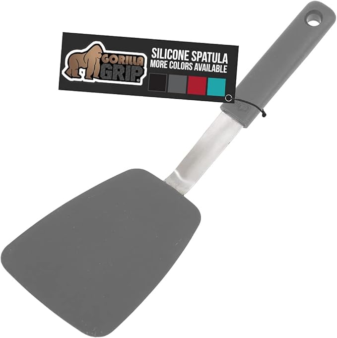 GORILLA GRIP BPA-Free Silicone Spatula for Non Stick Frying Pan, Heat Resistant Flexible Head, Patented Soft Comfortable Handle, Non-Scratch Kitchen Turner, Flip Burgers, Pancakes, 11.6 in, Gray