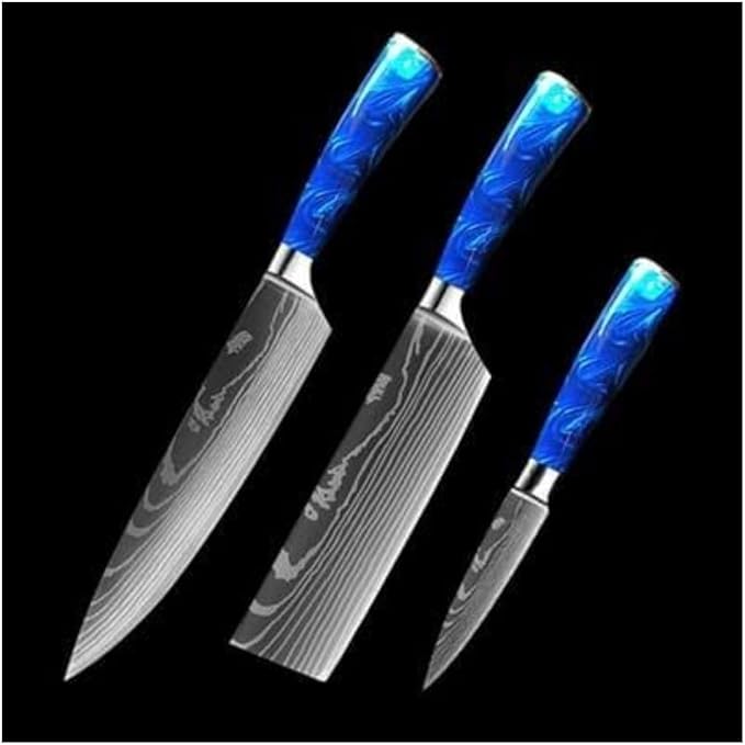 FIVE COWS 5-Piece Premium Japanese Kitchen Knife Set - Star Collection, Laser Damascus Pattern, 440A Stainless Steel Ultra Sharp for Fast Cutting (Purple 5A)