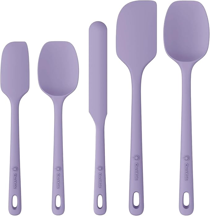 ChefAide 5 Pieces Silicone Spatula Set, Food Grade Rubber Spatula, Upgrade Strong Handle with Ergonomic Grip, Heat Resistant Up to 600°F for Nonstick Cookware, Cooking