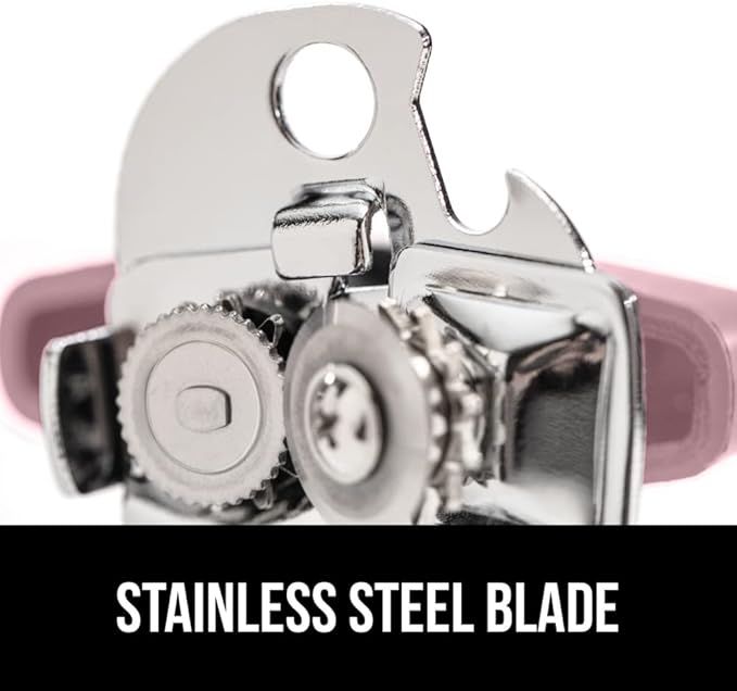 GORILLA GRIP Original Model Stainless Steel Smooth Edge Manual Can Opener and Bottle Openers, US Designed, Comfortable Handle, Oversized Handheld Turn Knob, Multifunctional Kitchen Tool, Pink