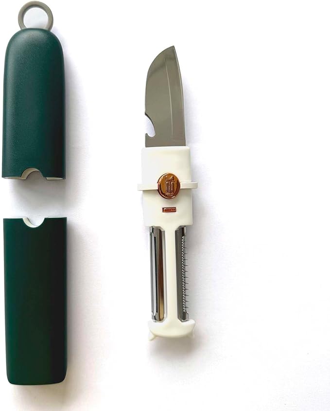 5-in-1 Small Cutting Board Set,Multifunctional Travel Stainless Steel Fruit Knife with cover,Outdoor Portable Peeling Fruit Potato Peeler for Travel, Camping, Kitchen (green)