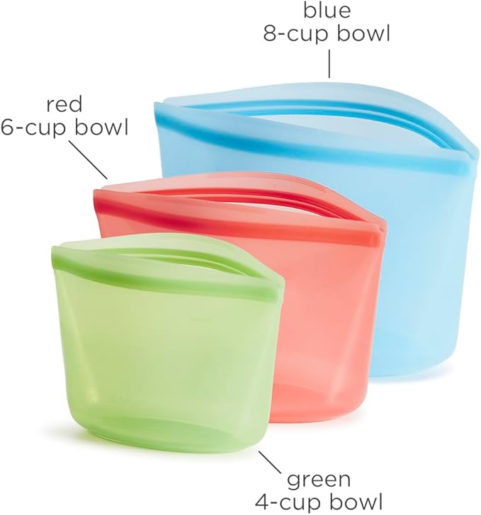 Stasher Premium Reusable Silicone Bags and Lunch Bag, 3-Pack, Multicolor