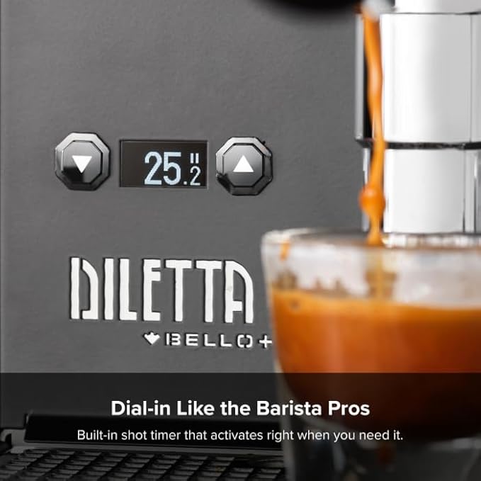 Diletta Bello+ Espresso Machine | E61 | PID Temperature Control | Shot Timer | Programmable Preinfusion | Handmade In Italy (Black)