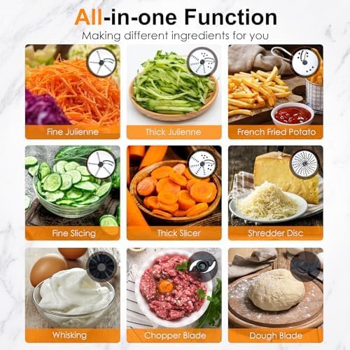 Homtone 16-Cup Food Processor, Heavy-Duty 9-Function Appliance with 7 Blades & 3 Speeds for Dough Kneading, Meat Chopping, Slicing, Shredding & Making French Fries, 600W (Red, 16 Cup)