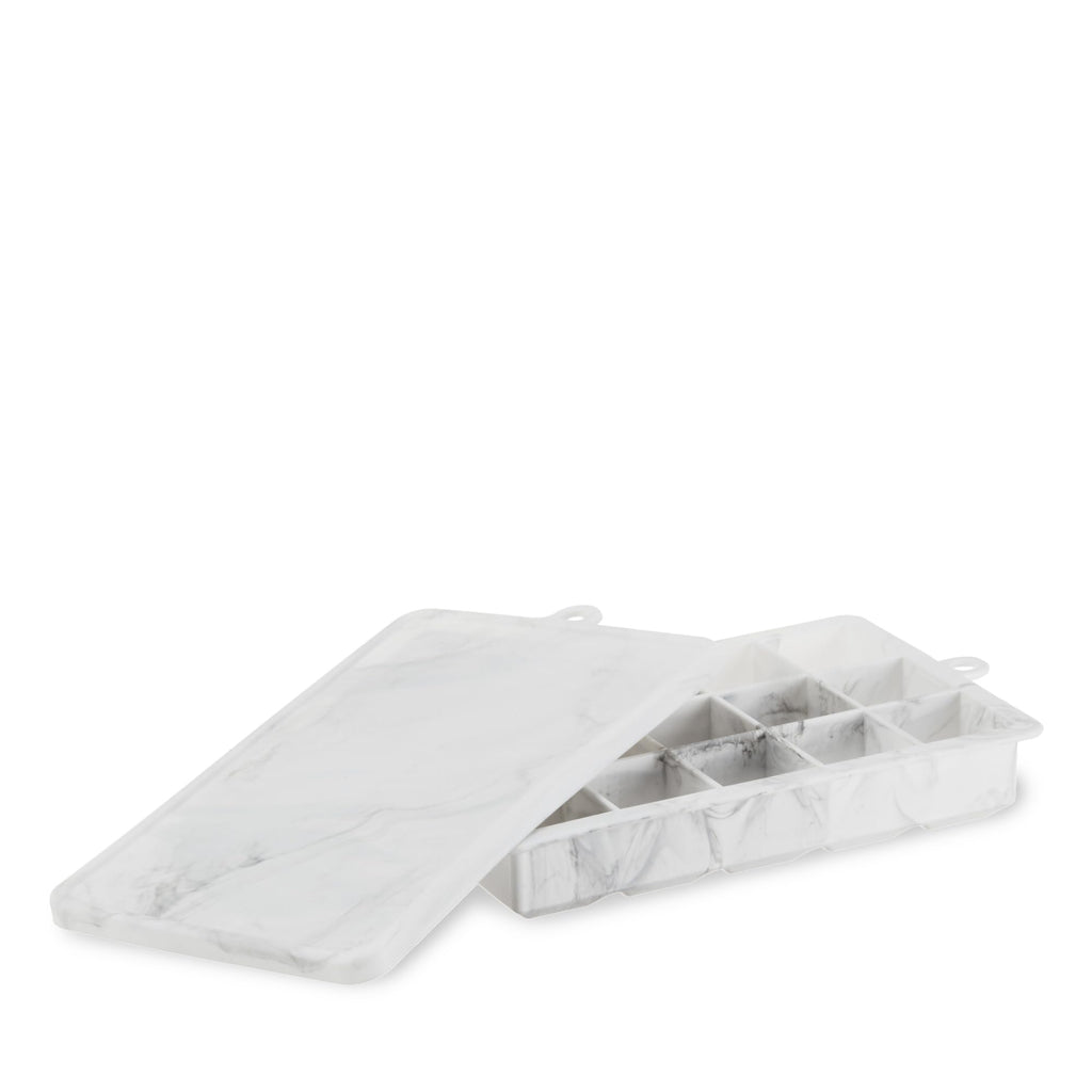 Host Ice Cube Tray with Lid, Makes 15 1.25" Cubes, Durable Silicone Trays, Perfect for Cocktails, Beverages, Mocktails, Iced Coffee, Tea, Infused Water, Kitchen Essentials, Set of 1, Marble