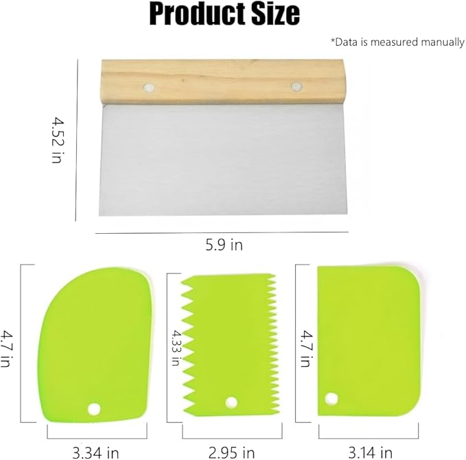 MocareHealth 4 PCS Bench Scraper, Scraper Food Tool,Dough Scraper and Pastry Cutter With Scale,Food Chopper Baking Supplies Kitchen Gadgets (Green)