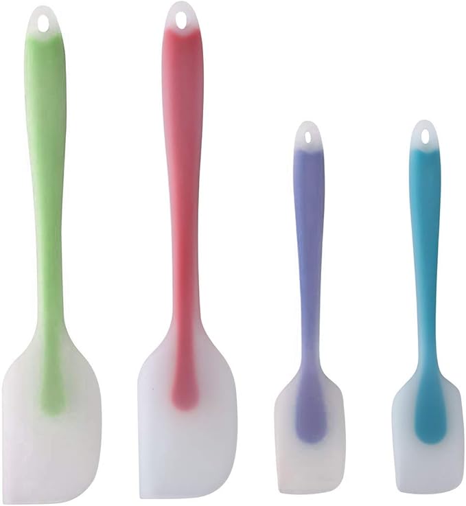 TOUGS Silicone Spatulas Set of 4 - Heat Resistant Non-Stick Flexible Rubber with Solid Stainless Steel Core Kitchen Essential Gadget Premium Scraper Spoon Set - Seamless, Dishwasher Safe, 2 Size