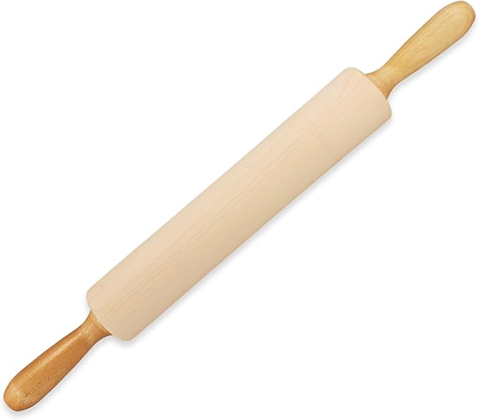Frieling Maple Rolling Pin with Handles - 2.4-in x 12-in Barrel, 21-in Total Length-Natural Wood - Baking Essentials, Pastry Roller & Pizza Dough Roller
