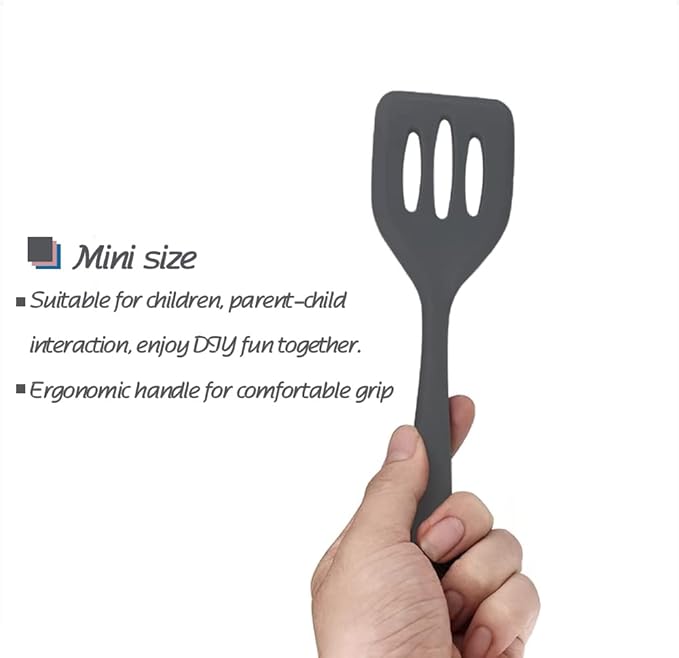 Collfa Rose Gold And Grey Mini Kitchen Utensil Small Five-Piece Set Tiny Silicone Kids Kitchen Tools Whisk Spatula Tongs Spoon And Slotted Spatula For Cooking(Kids Baking Supplies) Grey