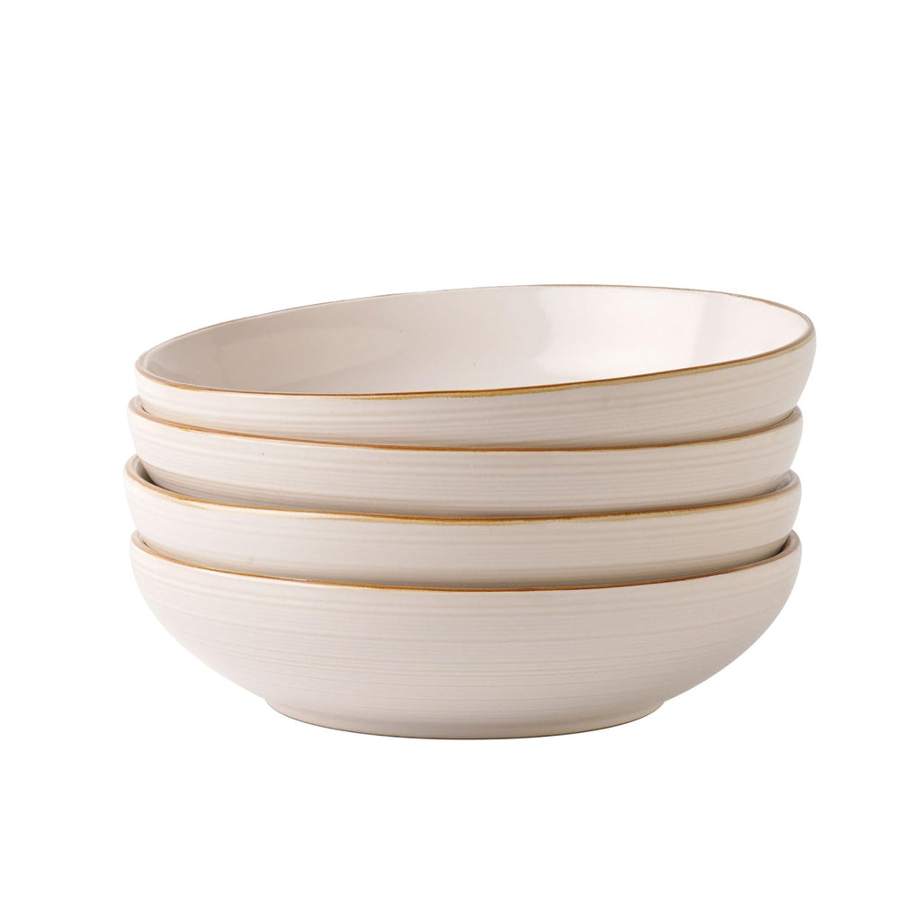 famiware Tempus 8.6'' Pasta Bowls Set of 4, 40 oz Bowls for Kitchen, Stoneware Deep Serving Bowls, Dishwasher & Microwave Safe Bowls for Cereal, Salad, Soup, Dessert etc - Antique White