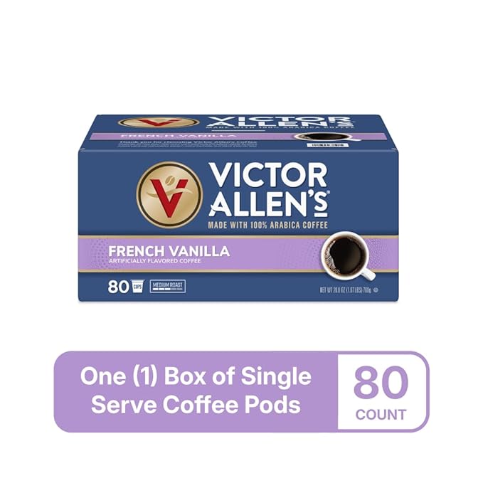 Victor Allen's Coffee French Vanilla Blend, Flavored Medium Roast, 80 Count Single Serve Coffee Pods for Keurig K-Cup Brewers