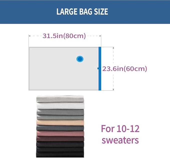 Vacuum Storage Bags Large 7 Pack Hand Pump, 80% Space Saver Vacuum Seal Bag