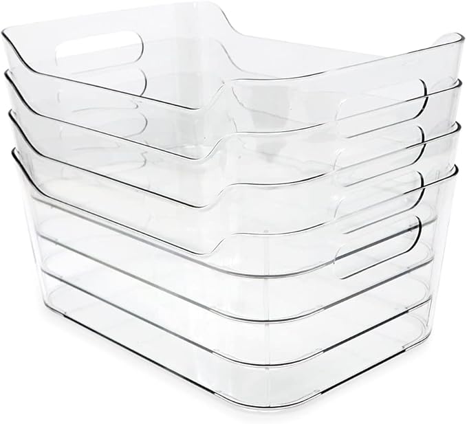 Isaac Jacobs 4-Pack Small Clear Storage Bins (9.4” x 6.7” x 4.1”) w/Handles