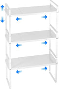KIKIBRO Expandable Cabinet Shelf Organizer, Stackable Kitchen Pantry Counter Storage, Adjustable Closet Cupboard Stand Rack Risers Spice Organization, 80LBS Heavy Duty, White 3 Pack
