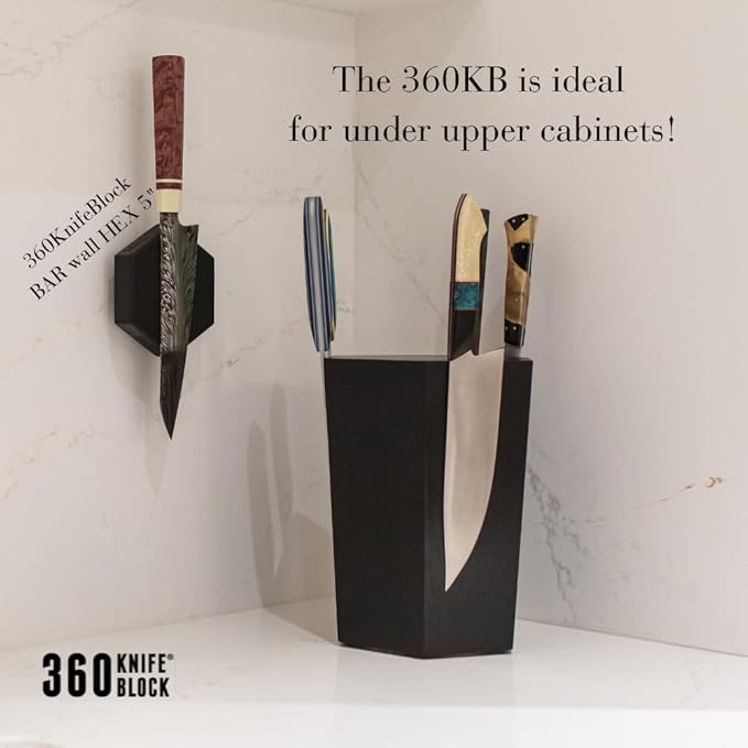 360KnifeBlock® - The 360KB™ (Black) ROTATING Magnetic Knife Block 10" tall SeriousEats/Food&Wine/ATK BEST Universal Knife Block - handmade in Washington