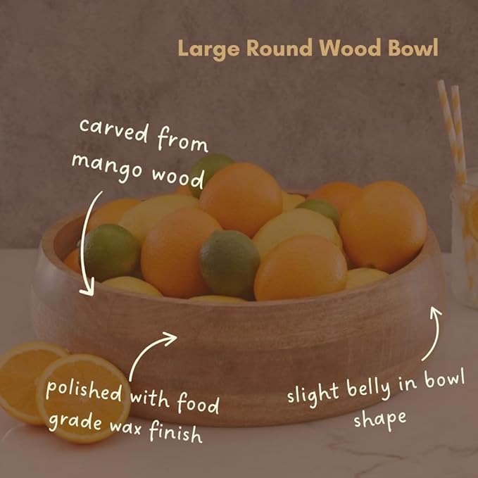 Salad Served Large Wooden Bowl for Party, Catering, Weddings and Restaurants, 15 Inch Wide