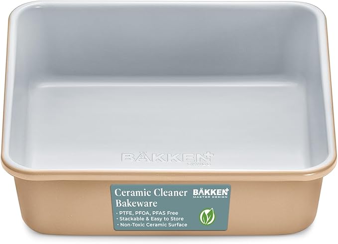 Square Cake Pan - Aluminized Steel, Ceramic Non-Stick Coating, Non-Toxic, Ideal Size, Heavy-Duty, Elevate Your Baking with Durability and Style!