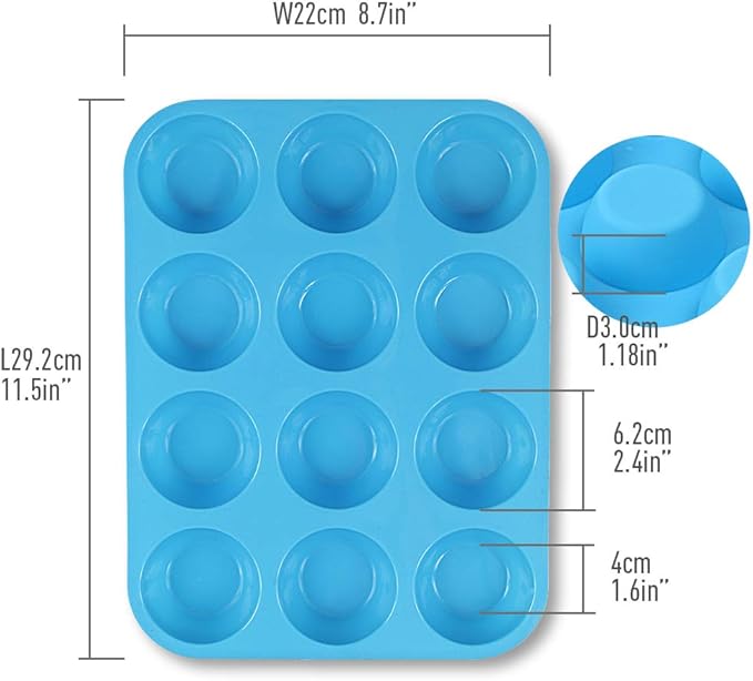 Cozihom Silicone Muffin Pan, Cupcake Pan, 12 Cups, Food Grade Egg Muffin Baking Silicone Molds, Non-stick, 3 Pcs
