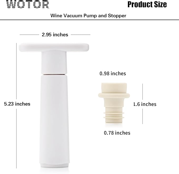 WOTOR Wine Saver Vacuum Pump with 8 Stoppers, Wine Stopper & Preserver, Reusable Bottle Sealer Keeps Fresh, Ideal Accessories Gift, Flat Handle (White)