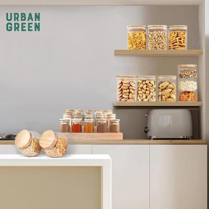 Urban Green Glass Jars with Airtight Lids, Airtight Glass Canisters with Locking Lids, (Bamboo-28oz)