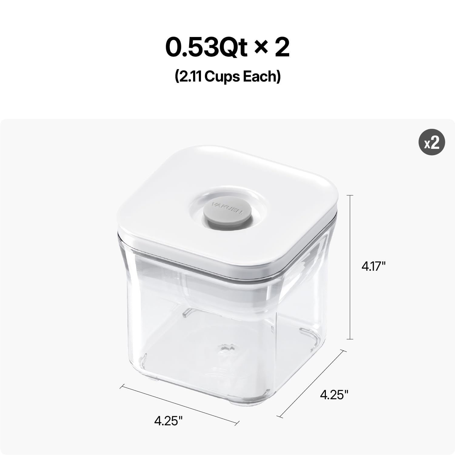 VAKUEN Premium Airtight Food Storage Containers, 2PC-SET(0.53qt), Smart One-Click Seal Lid, Patented Double Silicone Lining, 100% Leak Proof, BPA-FREE, Dishwasher, Freezer & Microwave Safe