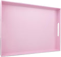 SforGUVA Pink Serving Tray for Coffee Table, Rectangular Plastic Decorative Tray with Handles for Entertaining, Outdoor Patio, Living Room, Ottoman, Bathroom Counter, 11.8”*15.7”*1.6”