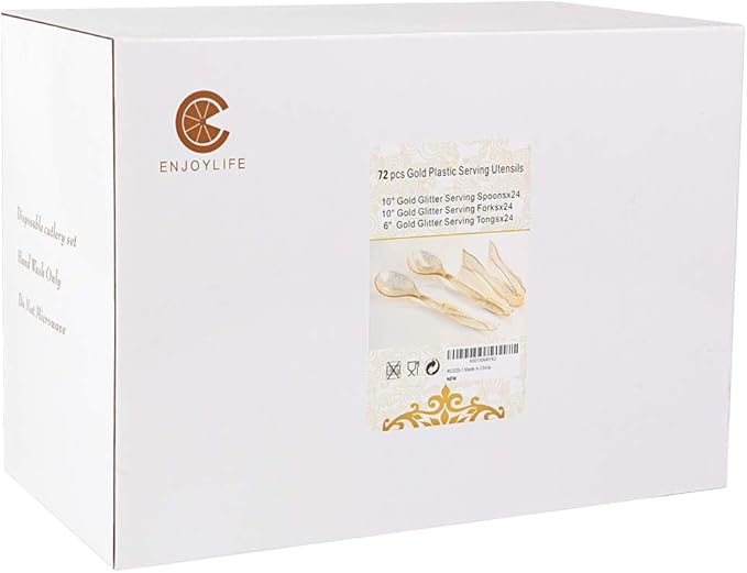 Supernal 72pcs Gold Glitter Plastic Serving Utensils Set for Party &Buffet