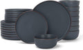 Famiware Mercury 24-Piece Stoneware Dinnerware Set, Charcoal