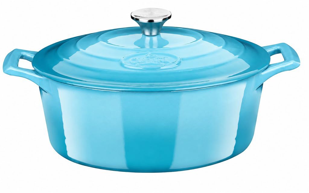 La Cuisine Enameled Cast Iron Dutch Oven Casserole Pot with Golden handle for Lid, Internal Matte Black Enamel Coating, 6.5 QT 11" / 28cm Ø, Oven-Safe 550°F/276°C, Cranberry