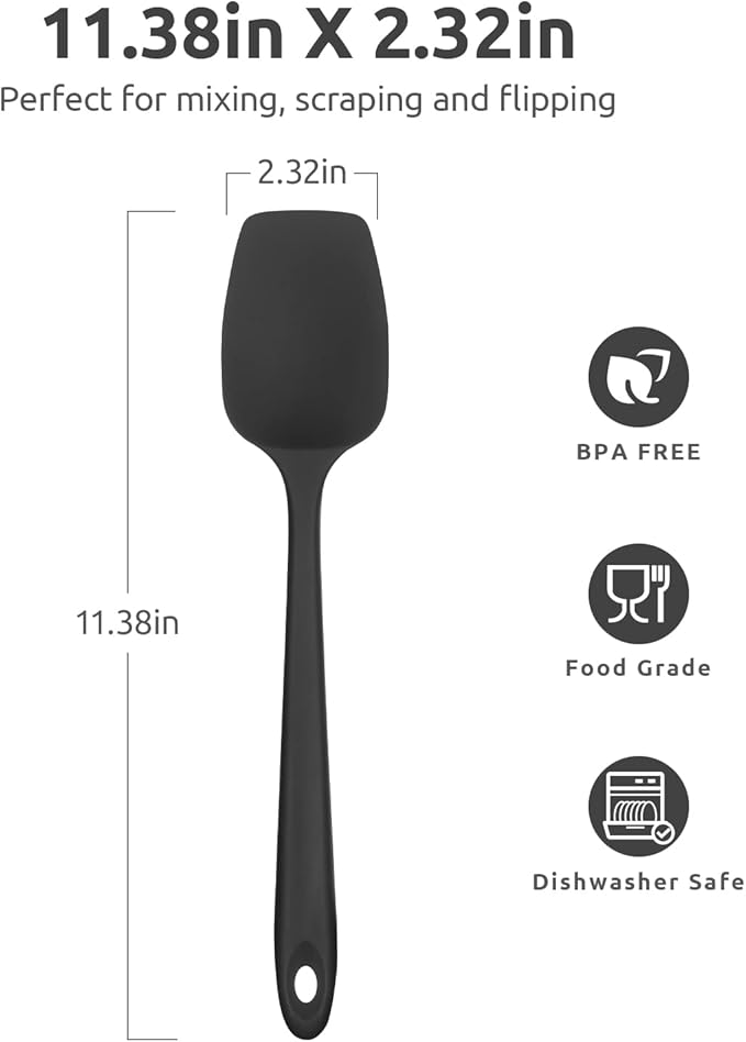 U-Taste Silicone Spoon Spatula, 480°F High Temp Spoonula, 11.38", Black