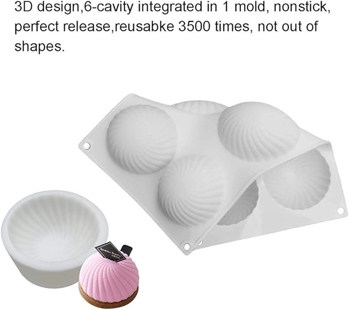 OCPO Kitchen 3D Spiral Silicone Mold for Baking Mousse Cake, 6 Cavities