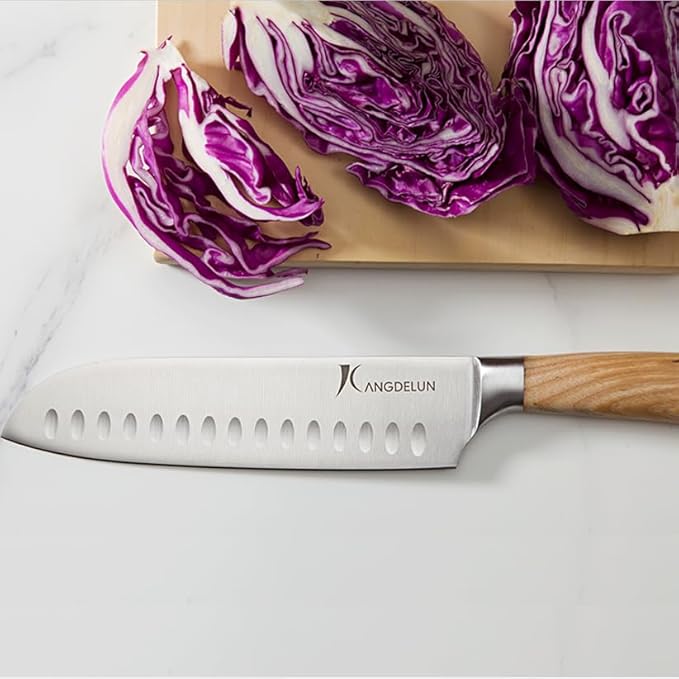 kangdelun Ultra Sharp 4-Piece Chef Knife Set, 50Cr15MoV High-Carbon Stainless Steel, Torrefied Natural Ash Wood Handles, Magnetic Gift Box