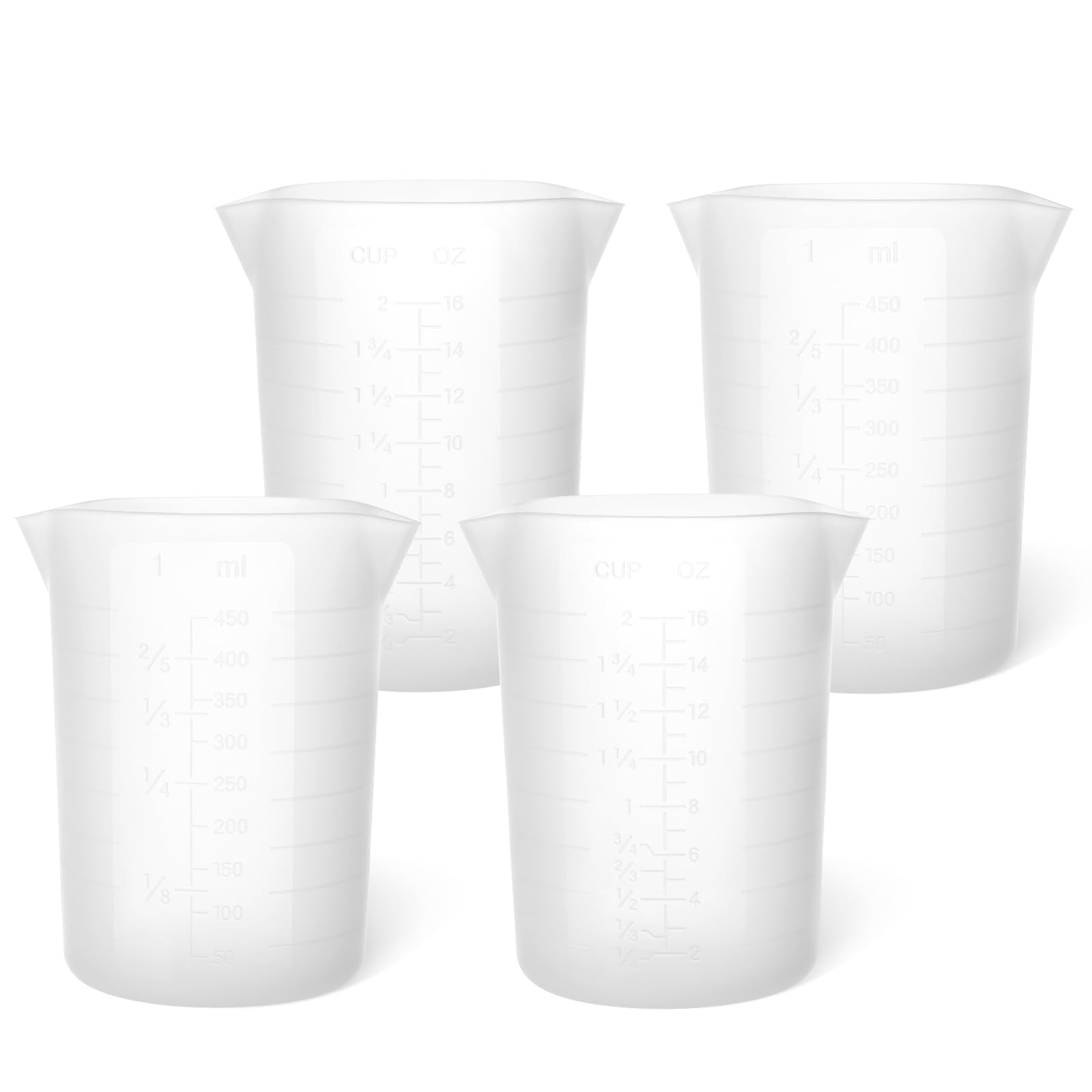 Gartful 450ml Large Silicone Measuring Cups, 15OZ Reusable Squeeze and Pour Resin Cups for Epoxy, Casting Molds, Slime, Craft Art Projects, Cup Making, Waxing, 4 Packs