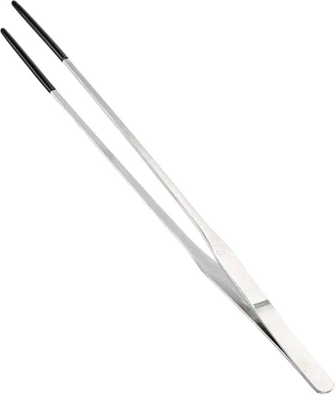 CAPASTEC 10.63" L Aquarium Straight Feeding Tweezer for Feeding with Black Rubber Tip