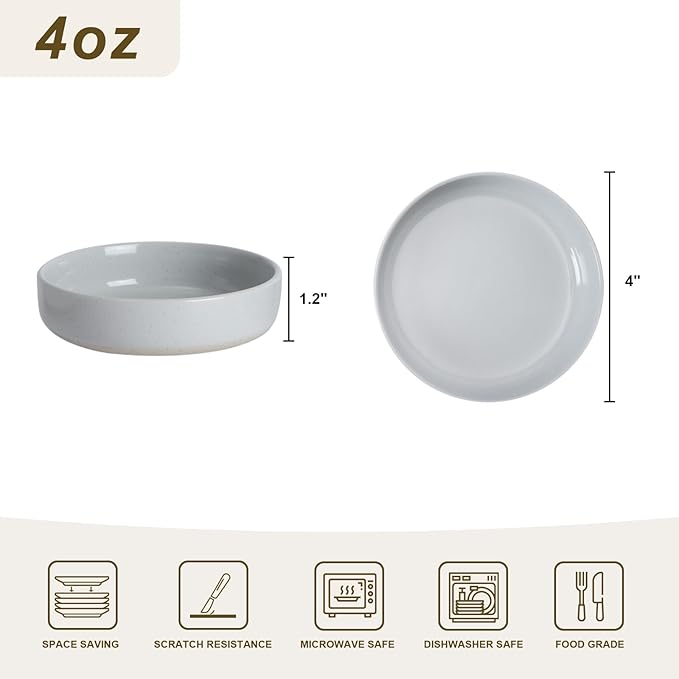 famiware Ceramic Soy Sauce Dish, 4oz Dipping Bowls Set of 6, Light Gray