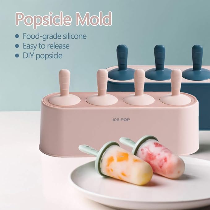 WYOK Popsicle Molds 4-Cavity Silicone Ice Pop Mold (Blue, IcyClassic Pops)