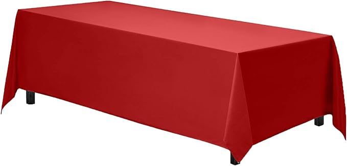 Gee Di Moda Rectangle Tablecloth - 90 x 156 Inch Red Table Cloth for 8 Foot Tables with Floor-Length Drop - Heavy Duty Washable Fabric for Holiday Party, Dinner, Weddings & Baby Shower