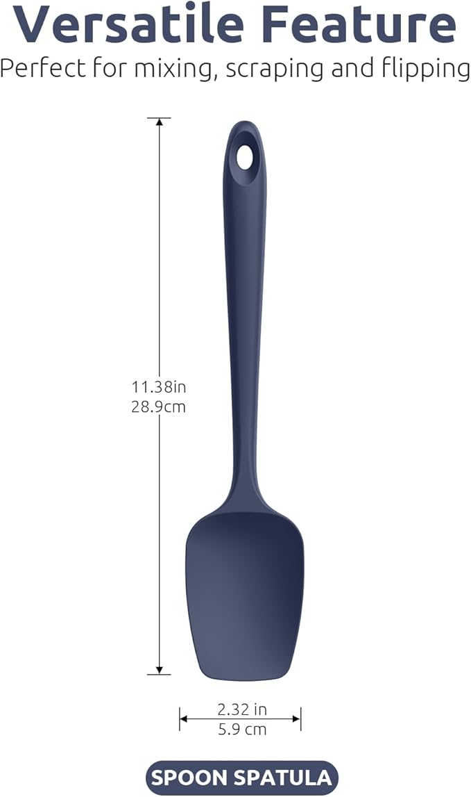U-Taste Silicone Spoon Spatula Set of 3, 600°F High Temp, Midnight Blue